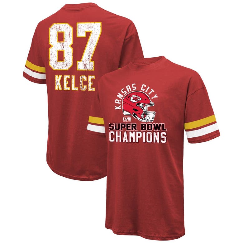 Shop Majestic Threads Travis Kelce Red Kansas City Chiefs Super Bowl Lviii Name & Number Oversized T-shir