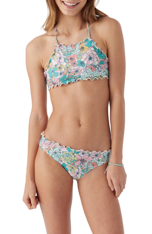 O'Neill Kids' Janis Ruffle Floral Two-Piece Swimsuit Pink Multi Colored at Nordstrom,