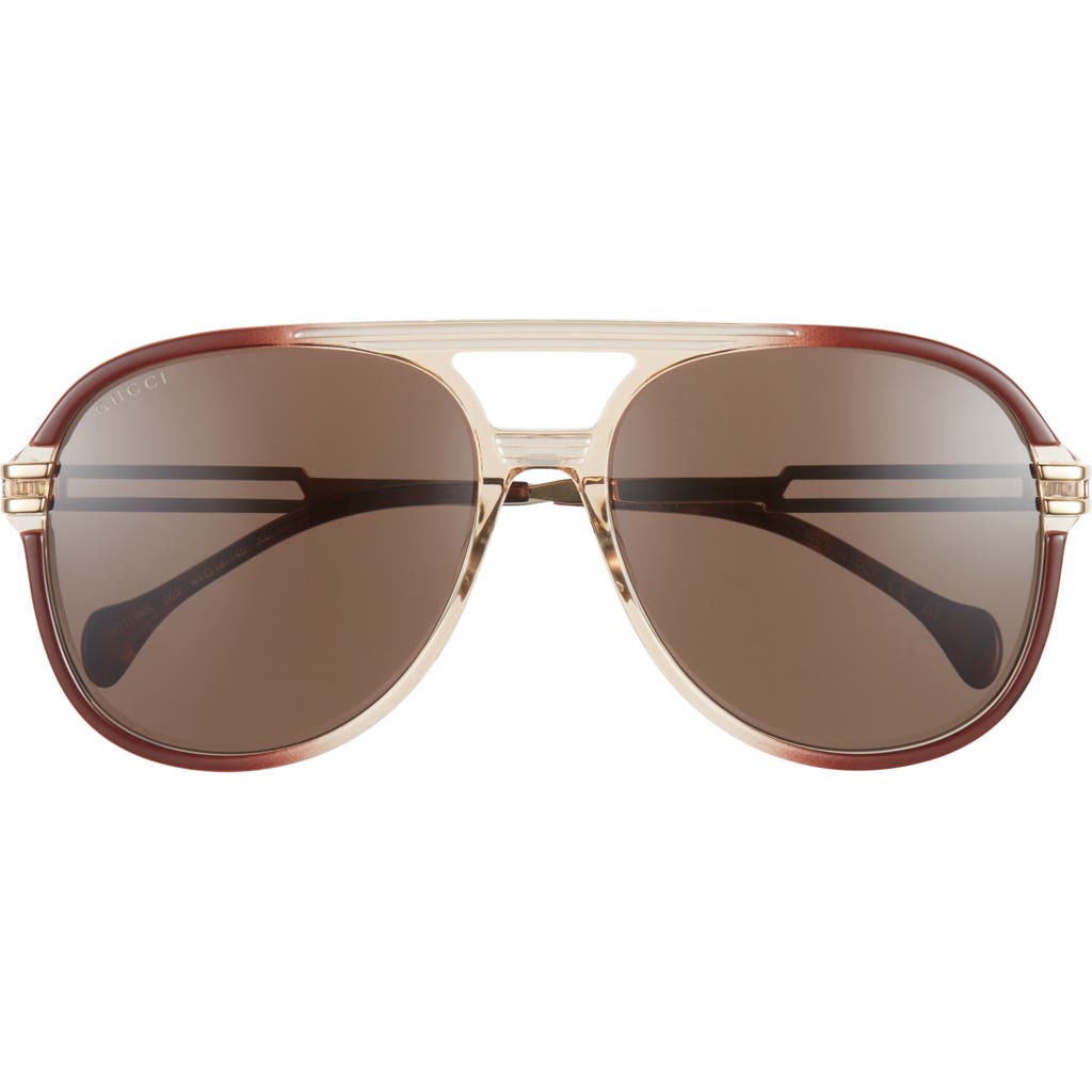 Gucci 61mm Aviator Sunglasses In Brown