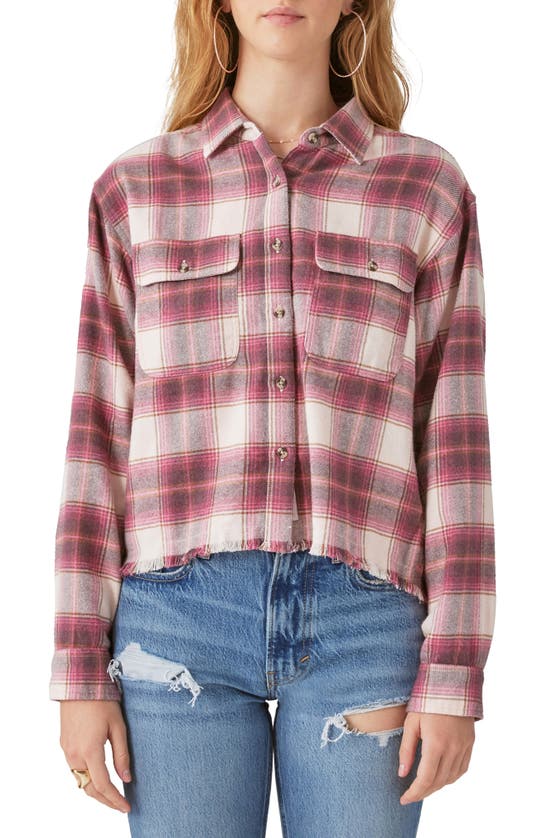 Shop Lucky Brand Raw Edge Plaid Button-up Shirt In Pink Plaid