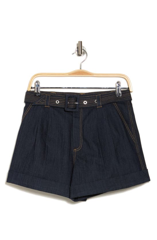 Shop Cinq À Sept Frieda Belted High Waist Denim Shorts In Indigo