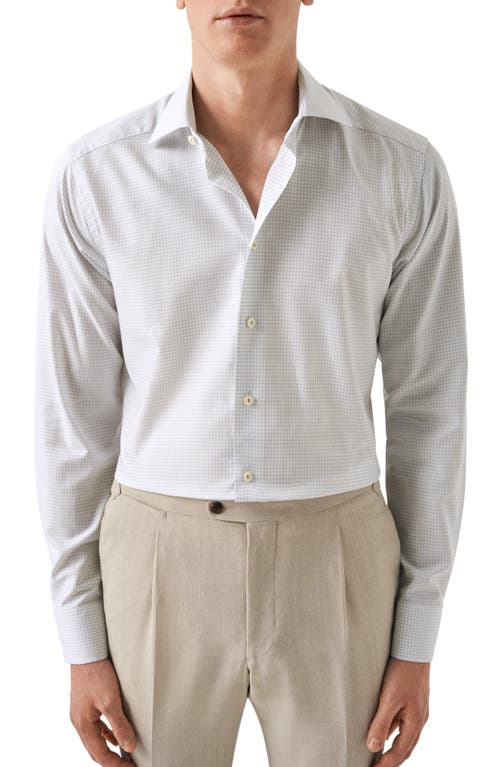 Eton Contemporary Fit Check Cotton Blend Shirt Light Beige at Nordstrom,