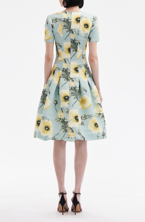 Shop Oscar De La Renta Poppies Floral Pleated Fit & Flare Dress In Sage/yellow