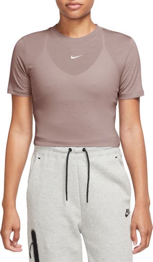 Nike Womens Essential Slim Crop T-Shirt, Baroque Brown / White