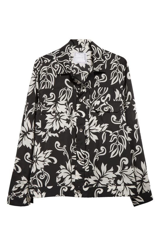 Shop Sacai Floral Print Blouson Jacket In Black