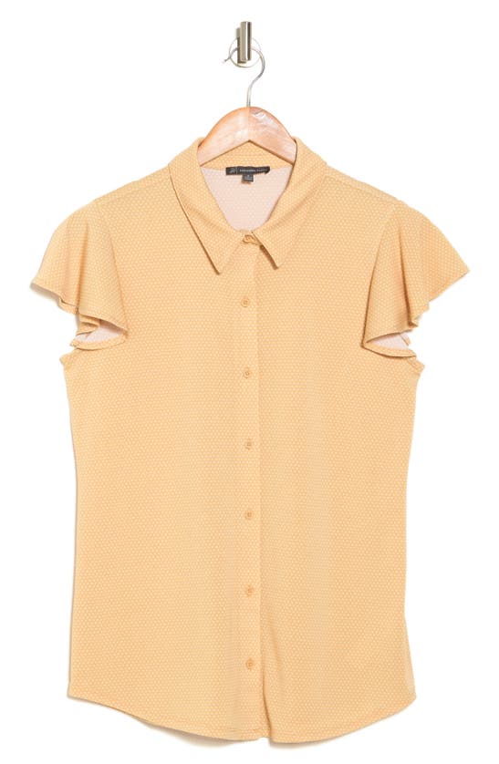 Shop Adrianna Papell Flutter Sleeve Button-up Shirt In Maize/ Ivory Little Dot