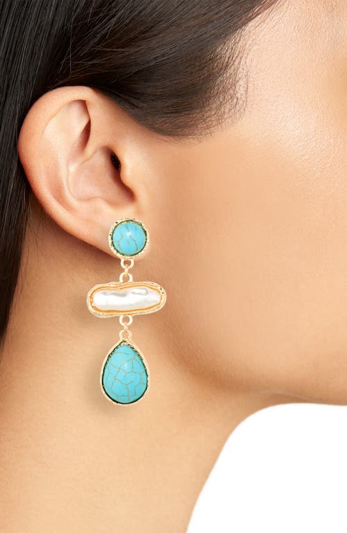 Shop Tasha Imitation Pearl & Stone Drop Earrings In Gold/turquoise