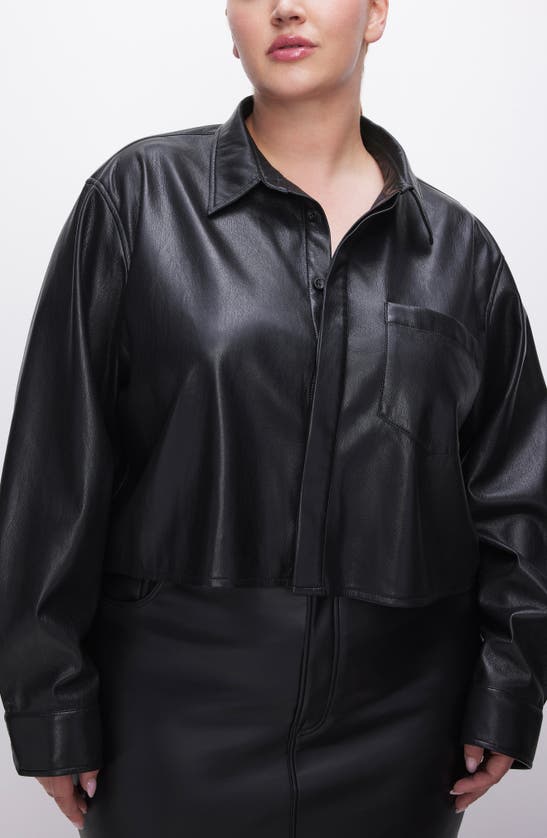 Good American Better Than Leather Crop Faux Leather Button-up Shirt In Black001