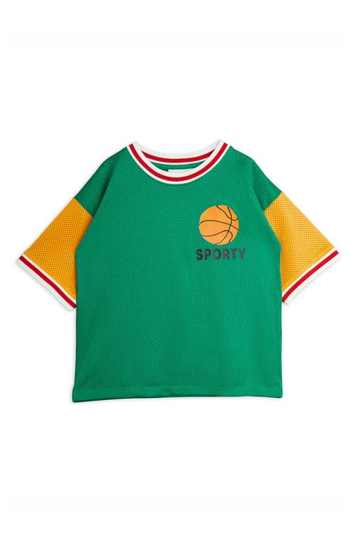 Mini Rodini Kids' Basketball Mesh T-Shirt Green at Nordstrom,