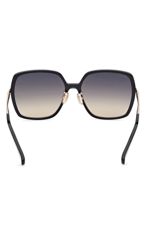 Shop Max Mara 59mm Round Sunglasses In Shiny Black/gradient Smoke