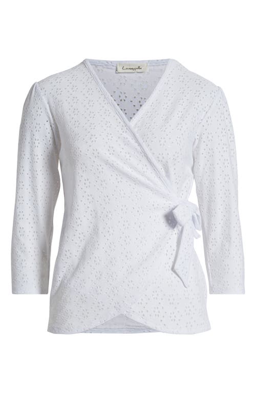 Loveappella Eyelet Wrap Top In White