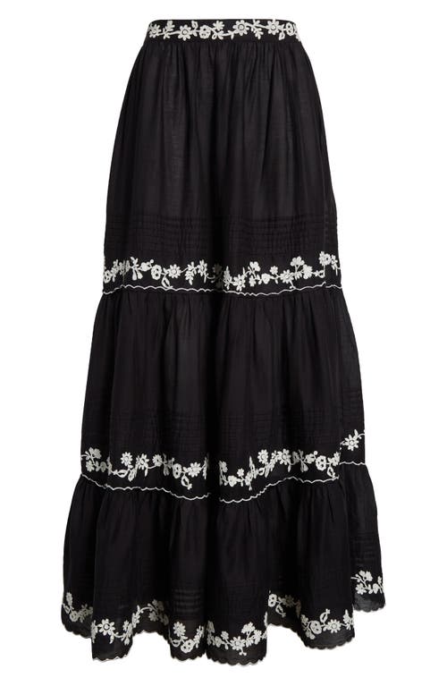 Shop Farm Rio Embroidered Ruffle Maxi Skirt In Black