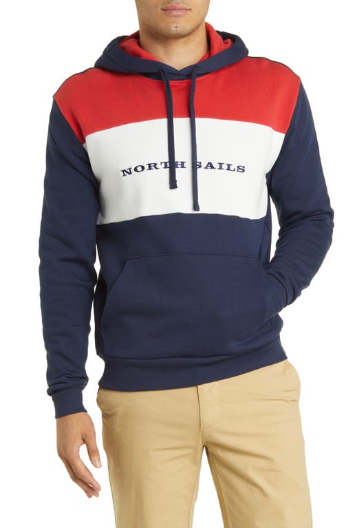 North Sails Colourblock Cotton Graphic Hoodie In Red/navy/white