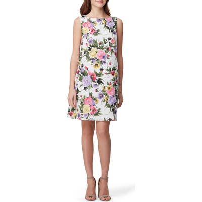 Tahari Floral Eyelet Shift Dress, White