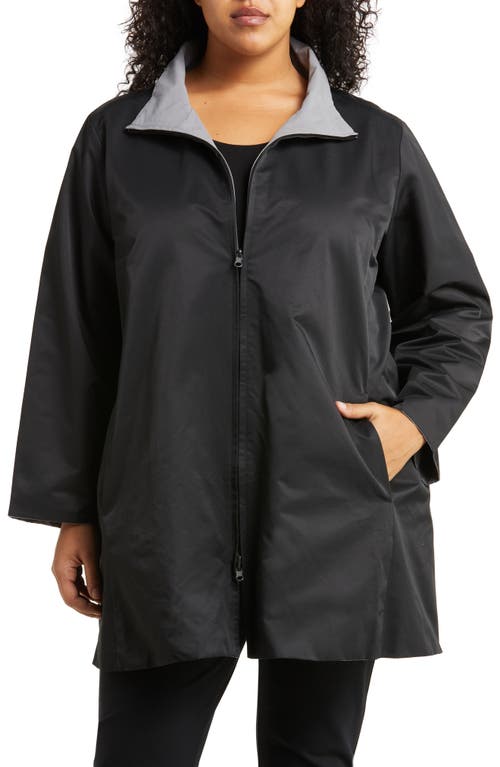 Eileen Fisher Stand Collar Reversible Organic Cotton Blend Coat in Black