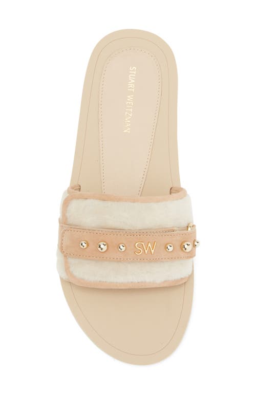 Shop Stuart Weitzman Super Studs Genuine Shearling Slide Sandal In Cream/sandalwood