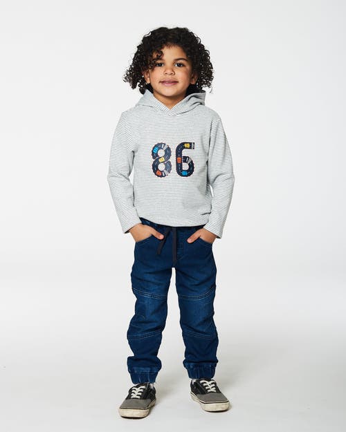 Shop Deux Par Deux Little Boy's Super Soft Hooded T-shirt With Print Gray Stripe In Stripe Grey Mix & Off White