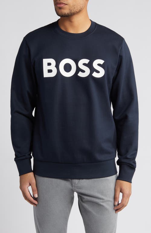 BOSS Soleri Logo Cotton Sweatshirt Dark Blue at Nordstrom,