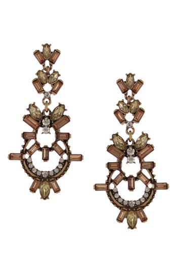 Shop Olivia Welles Crystal Encrusted Drop Earrings In Gold/multi