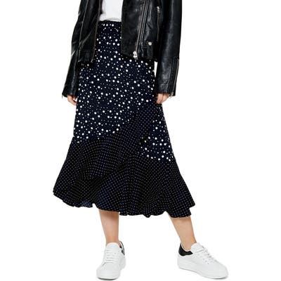 Petite Topshop Vienna Spot Mock Wrap Midi Skirt, P US (fits like 0-2P) - Black