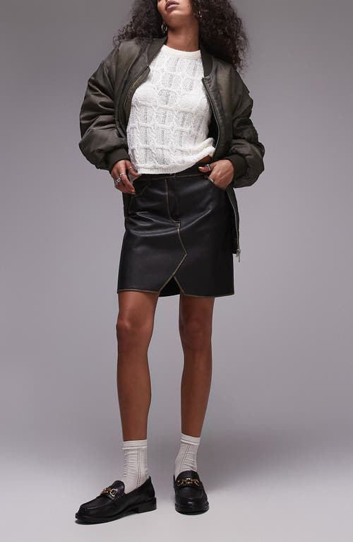 Topshop Faux Leather Miniskirt in Brown 