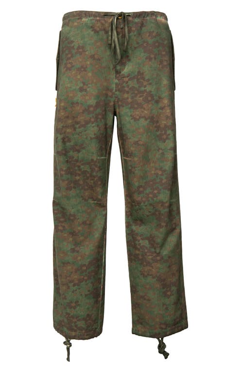 Floral Camouflage Drawstring Parachute Pants in Green Multi