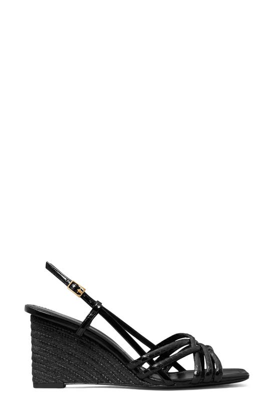Shop Tory Burch Metallic Wedge Espadrille Sandal In Perfect Black / Perfect Black