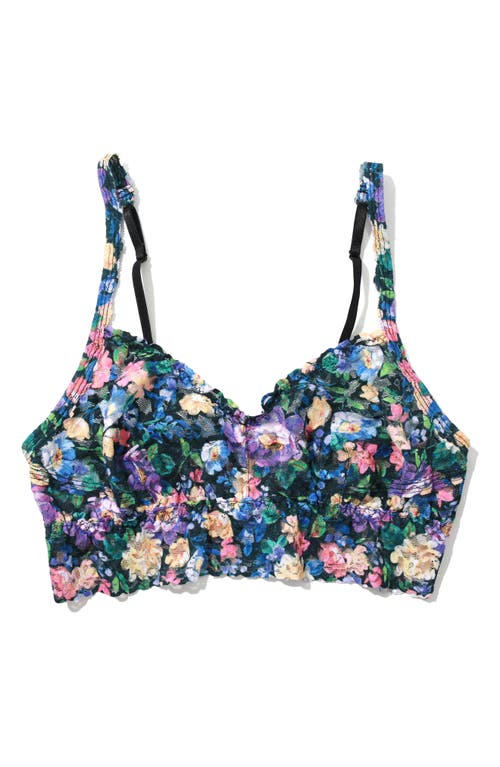Hanky Panky Printed V-neck Retro Lace Bralette In Dream Garden Black