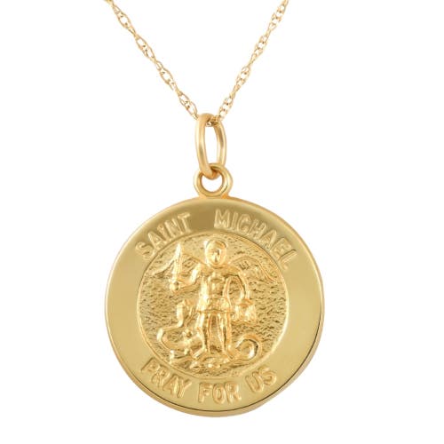Bliss Diamond 14k Gold St. Michael Medal Pendant .5" Tall 1.5 Grams In Yellow Gold