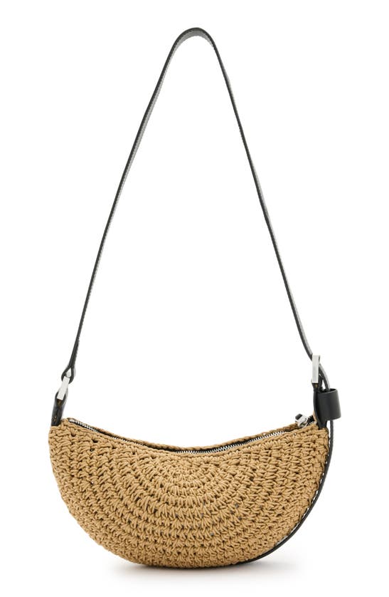 Allsaints Half Moon Crochet Crossbody Bag In Almond