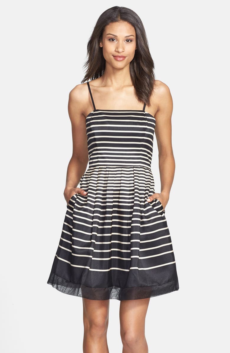 Taylor Dresses Stripe Shantung Fit & Flare Dress | Nordstrom