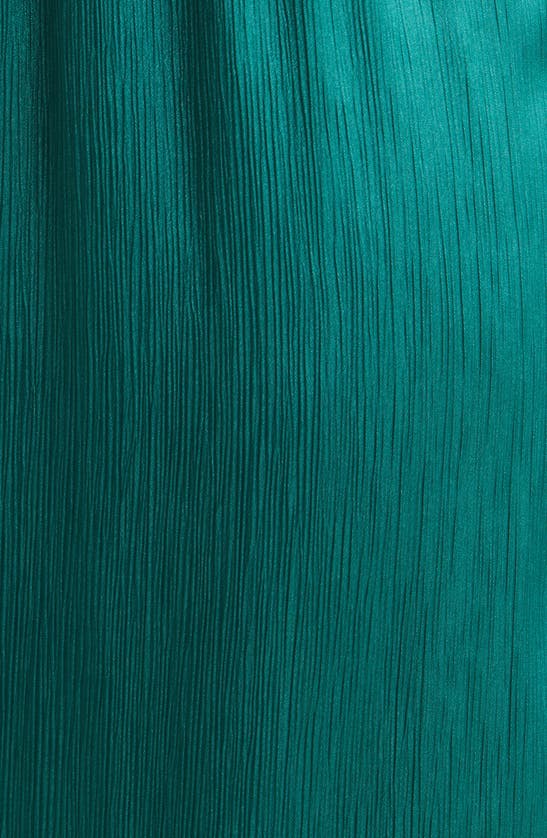 Shop Floret Studios Textured Long Sleeve Satin Jumpsuit In Emerald