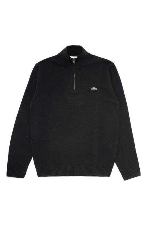 Lacoste Quarter Zip Wool Pullover in 031 Noir at Nordstrom, Size 6