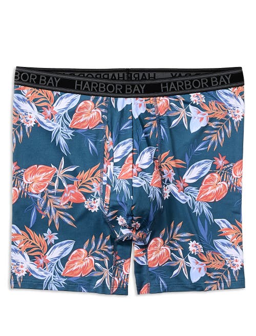 Harbor Bay Tropical Print Performance Boxer Briefs In Tropical Blue