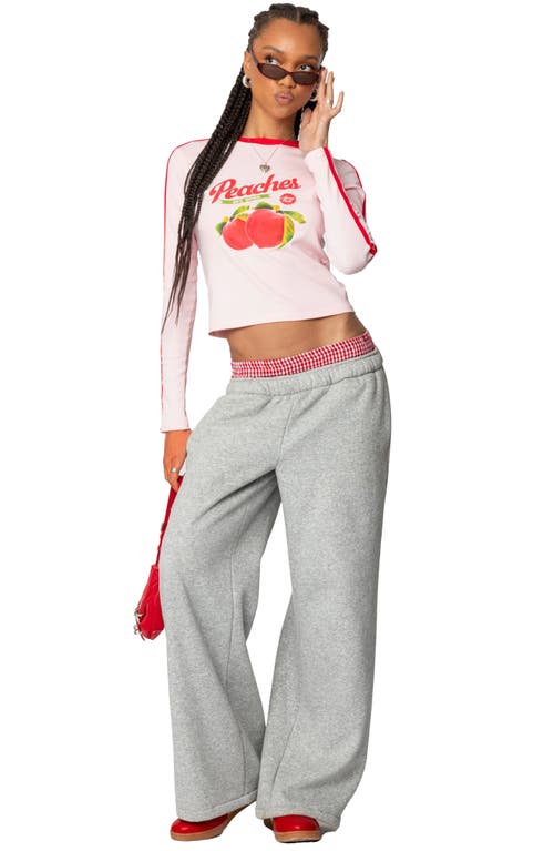 Shop Edikted Peachy Long Sleeve Cotton Graphic T-shirt In Light-pink