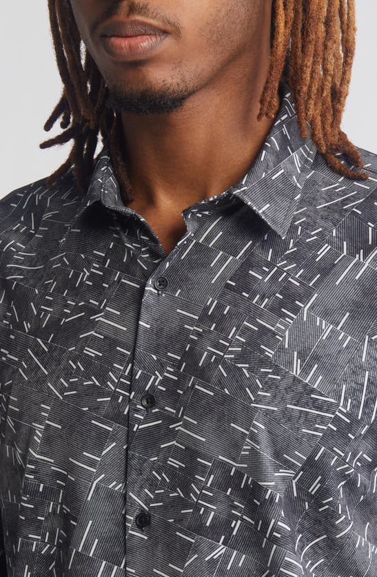 Shop Open Edit Trim Fit Button-up Shirt In Black-white Cubic Lines