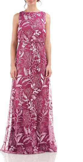JS Collections Rita Floral Embroidered Blouson Gown | Nordstrom