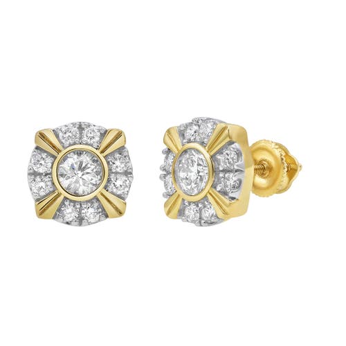 Shop Luvmyjewelry Tudor 14k Yellow Gold Diamond Stud Earrings