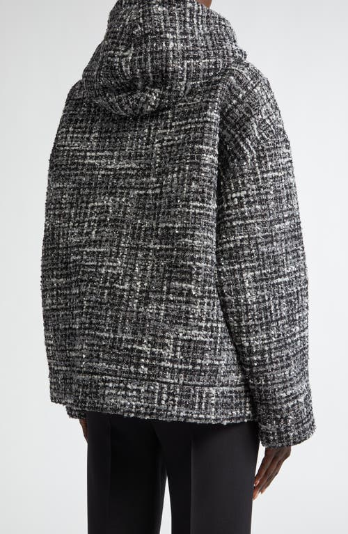 Shop Valentino Garavani Metallic Tweed Full Zip Hoodie In Nero/grigio Medio/bianco