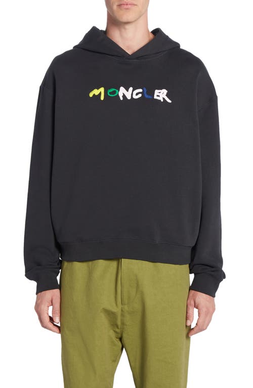 Moncler Logo Appliqué Cotton Hoodie Smoky Black at Nordstrom,