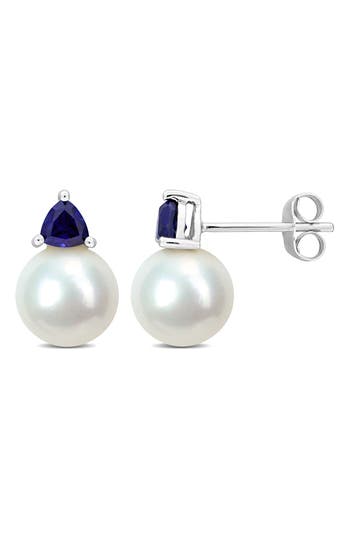 DELMAR DELMAR FRESHWATER PEARL & AQUAMARINE DROP EARRINGS