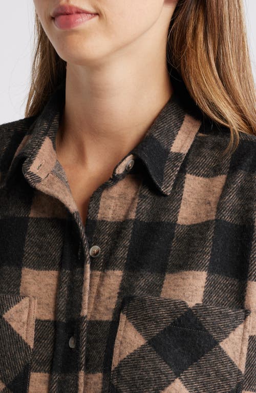 Shop Beachlunchlounge Tyler Flannel Tunic Shirt In Tan Black