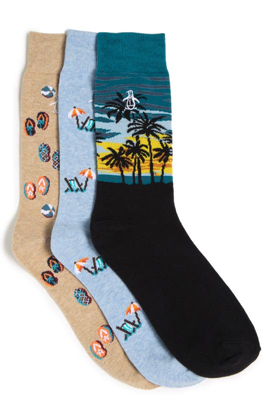 Original Penguin 3-pack Beach Day Crew Socks In Light Blue