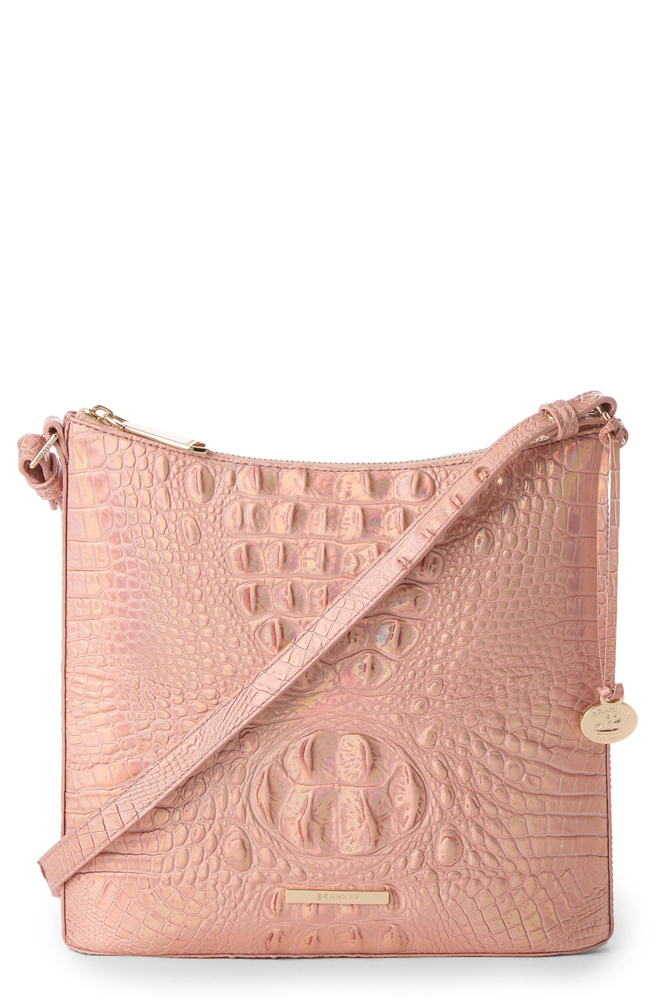 Brahmin Katie Croc Embossed Leather Crossbody Bag in Rose Gold 