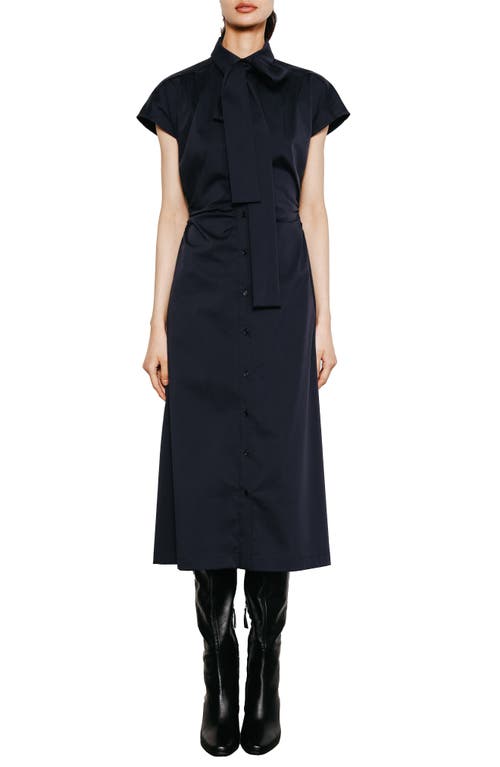 Shop Du Paradis Liz Cotton Blend Midi Shirtdress In Midnight Blue