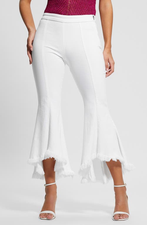 Sofia 1981 High Wast Fray Hem Crop Flare Jeans in White