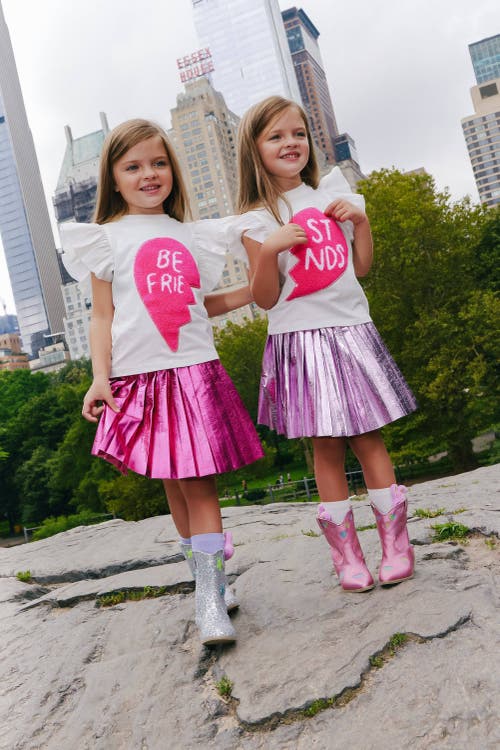 Lola + The Boys Foil Pleated Skirt In Pastel Pink