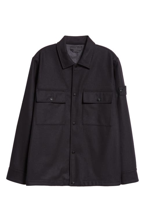 Shop Stone Island Compass Logo Virgin Wool Blend Shirt Jacket In Black