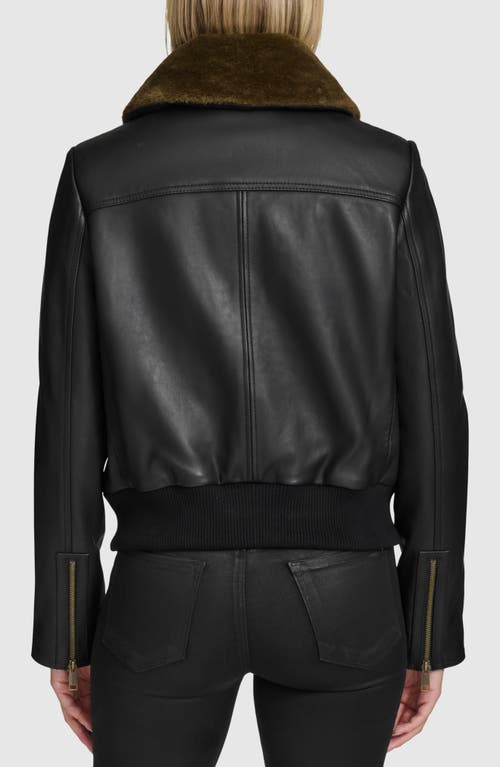 Andrew Marc Evie Leather Jacket With Faux Fur Collar In Black