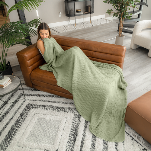 Comfy Cubs Adult Muslin Blanket In Sage